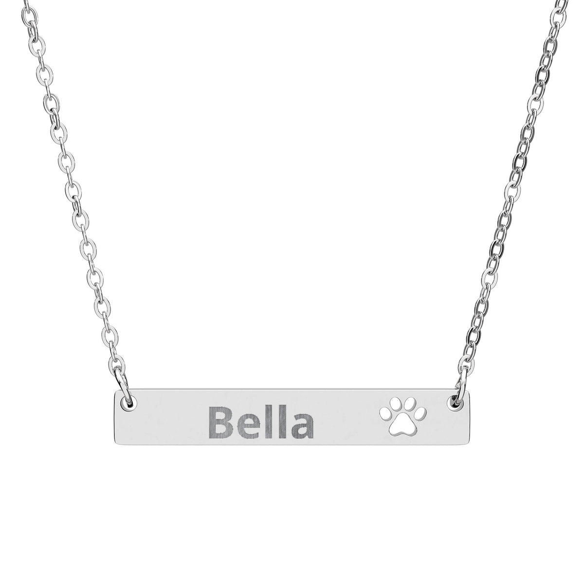 Engraved Paw Print Name Necklace - Personalized Pet Name Bar