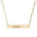 Engraved Paw Print Name Necklace - Personalized Pet Name Bar