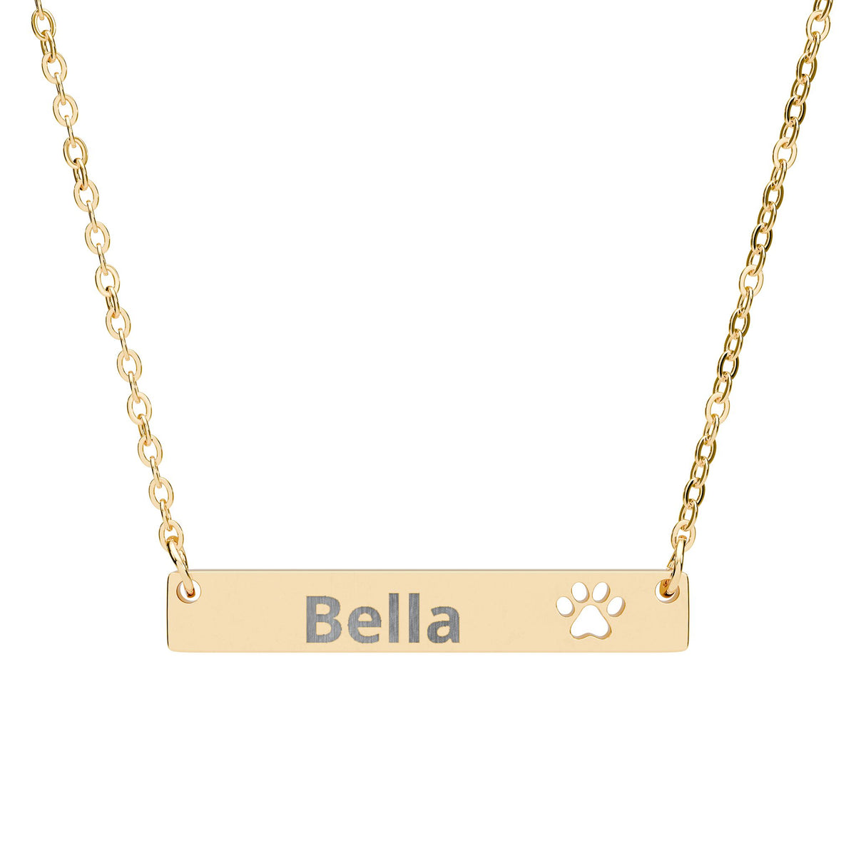 Engraved Paw Print Name Necklace - Personalized Pet Name Bar